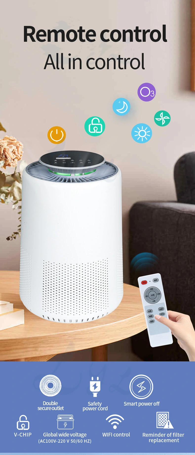 Smart air cleaner Desktop Smart HEPA Air Purifier with APP